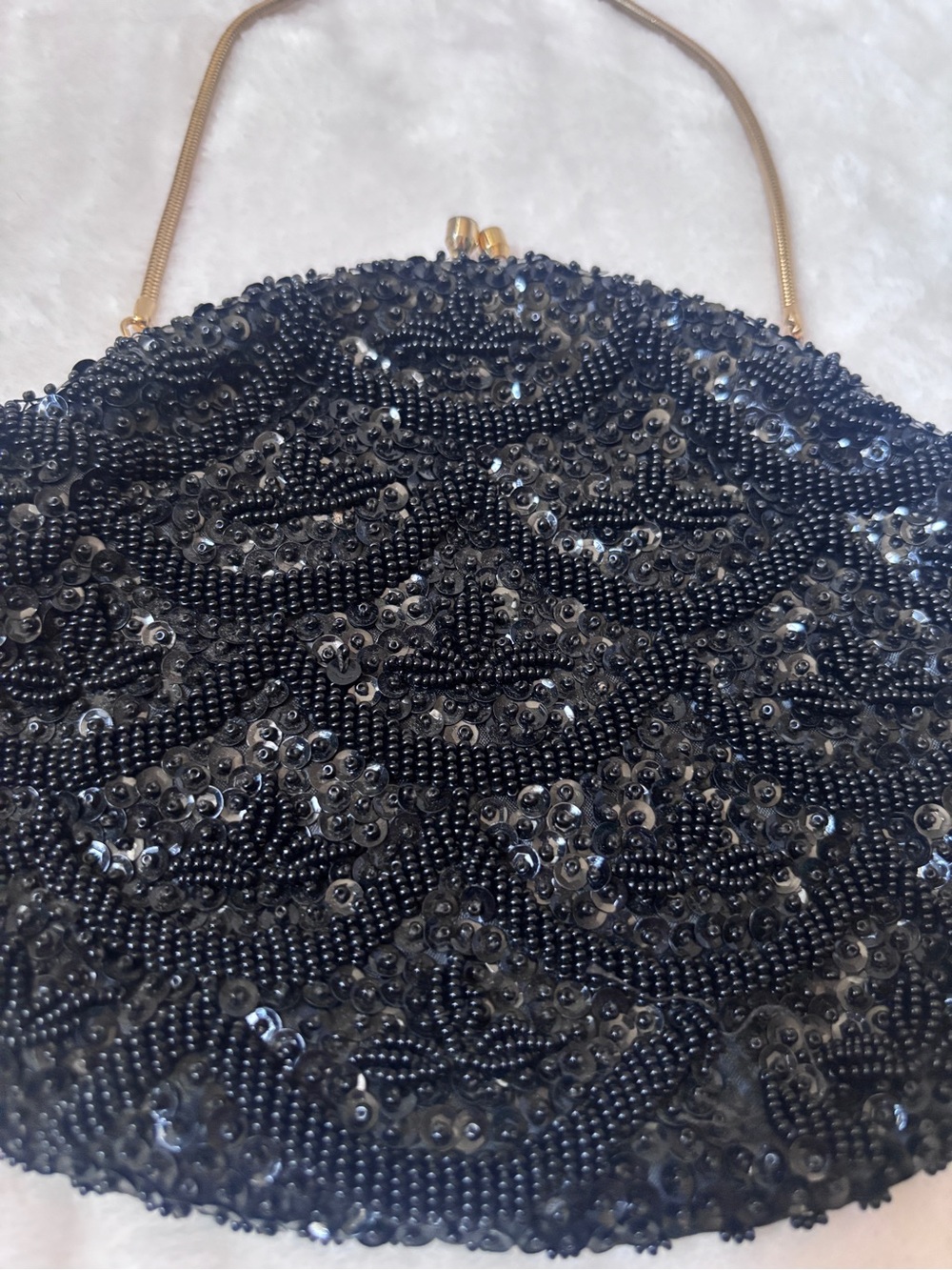 Vintage La Regale Black Beaded Sequin Evening Bag Kiss Lock Purse Hong Kong